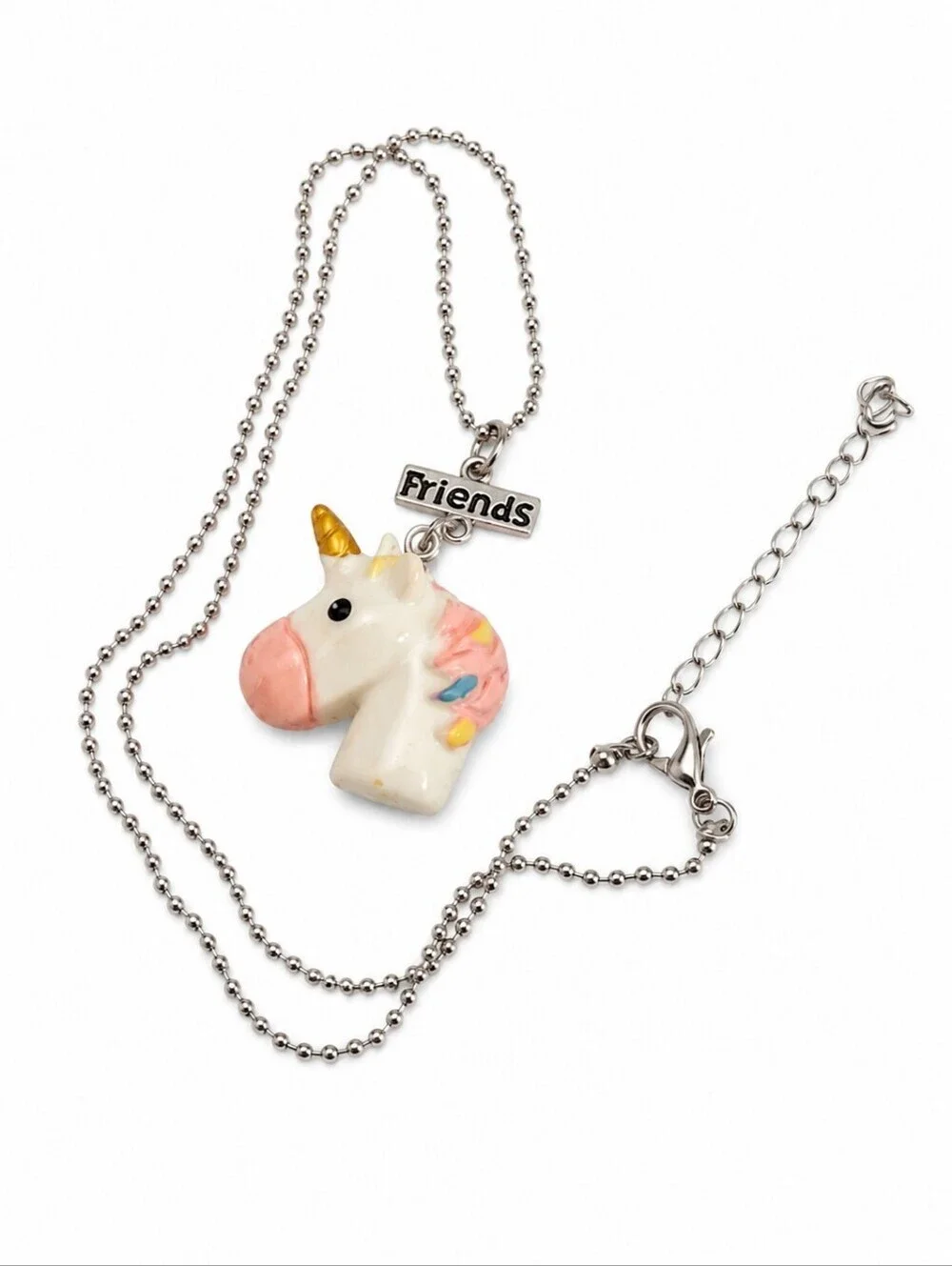 3/$30 Vintage Girl's Friends Unicorn Pendant Bead Chain Necklace
